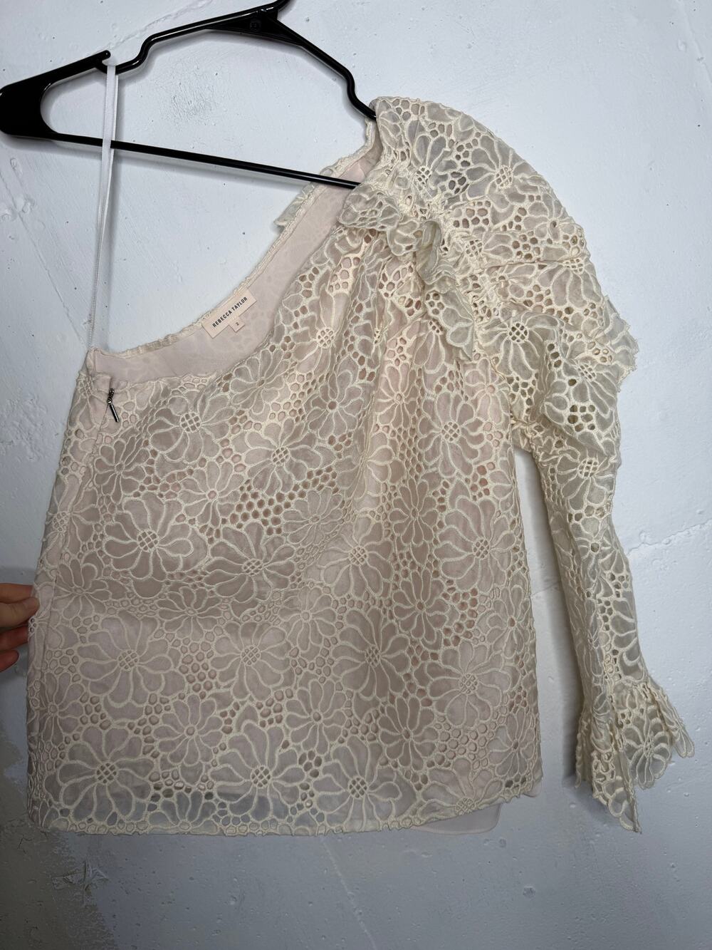Rebecca Taylor Malorie Top Size 2 Ivory Cream Blouse One Shoulder